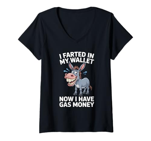 Damen Lustiger Esel Spruch Humorvoll Gas Geldb RSE Witz Damen Herren T-Shirt mit V-Ausschnitt von Hilarious Animal Fart Comedy Cartoon Meme Dad Mom