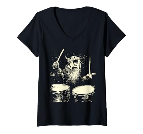 Damen Süßer Rotluchs spielt Schlagzeug, lustige Grafik mit Tiermotiv, Schlagzeuger T-Shirt mit V-Ausschnitt Damen Süßer Rotluchs spielt Schlagzeug, lustige Grafik mit Tiermotiv, Schlagzeuger T-Shirt mit V-Ausschnitt von Hilarious Animals Drummers Gifts
