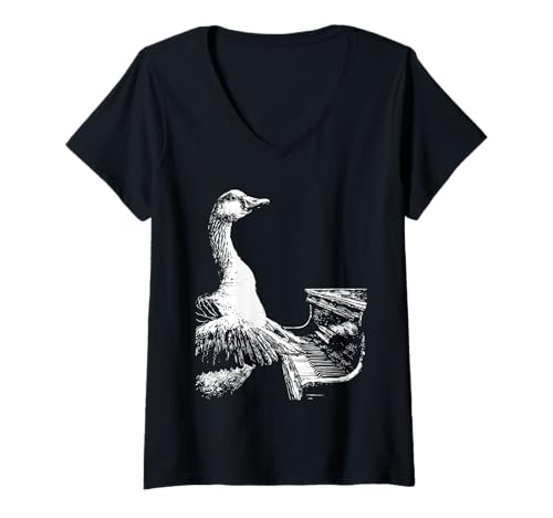 Damen Lustiges Gans-Kunstwerk Tierkunst spielt Klavier Pianist Grafik T-Shirt mit V-Ausschnitt Damen Lustiges Gans-Kunstwerk Tierkunst spielt Klavier Pianist Grafik T-Shirt mit V-Ausschnitt von Hilarious Animals Pianists Gifts