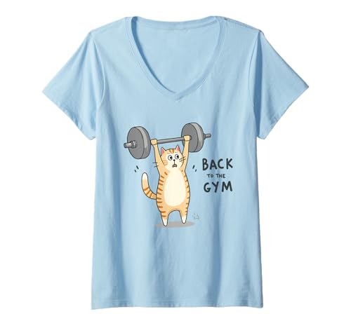 Damen Lustige Katze hebt Gewichte zurück ins Fitnessstudio Design T-Shirt mit V-Ausschnitt Damen Lustige Katze hebt Gewichte zurück ins Fitnessstudio Design T-Shirt mit V-Ausschnitt von Hilarious Cat Fitness Gym Workout Co.