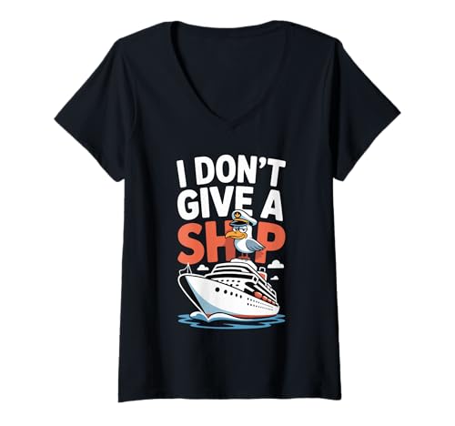 Damen I Don't Give A Ship Funny Cruise Vacation Nautical Pun T-Shirt mit V-Ausschnitt Damen I Don't Give A Ship Funny Cruise Vacation Nautical Pun T-Shirt mit V-Ausschnitt von Hilarious Family Cruising Trip Travel Gear
