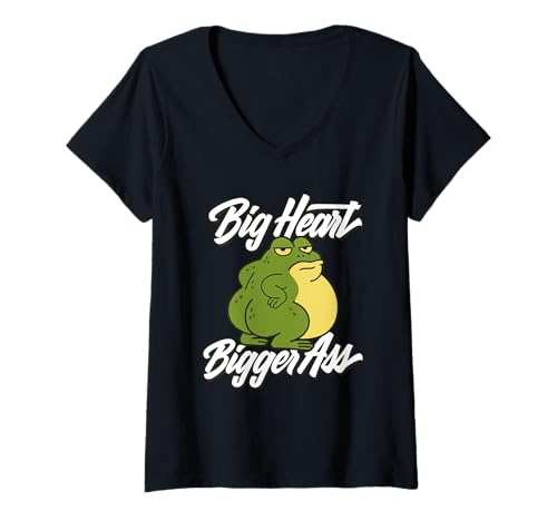 Damen Großes Herz, größer, lustige Froschkröte, urkomisch T-Shirt mit V-Ausschnitt Damen Großes Herz, größer, lustige Froschkröte, urkomisch T-Shirt mit V-Ausschnitt von Hilarious Frog Funny Gifts