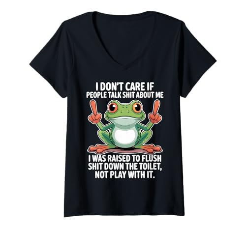 Damen Lustiger Cartoon-Frosch-Humor, niedlicher Amphibien-Witz T-Shirt mit V-Ausschnitt Damen Lustiger Cartoon-Frosch-Humor, niedlicher Amphibien-Witz T-Shirt mit V-Ausschnitt von Hilarious Frog Lovers Animal Humor Apparel Co.