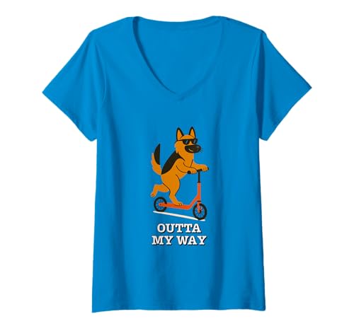 Damen Lustiger Schäferhund Outta My Way Cool Dog T-Shirt mit V-Ausschnitt Damen Lustiger Schäferhund Outta My Way Cool Dog T-Shirt mit V-Ausschnitt von Hilarious German Shepherd