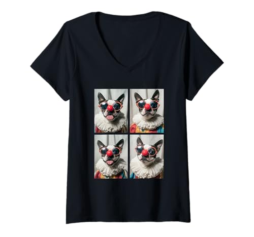 Damen Boston Terrier mit Sonnenbrille Clown Tiere Halloween Hunde T-Shirt mit V-Ausschnitt Damen Boston Terrier mit Sonnenbrille Clown Tiere Halloween Hunde T-Shirt mit V-Ausschnitt von Hilarious Halloween Costumes Gifts