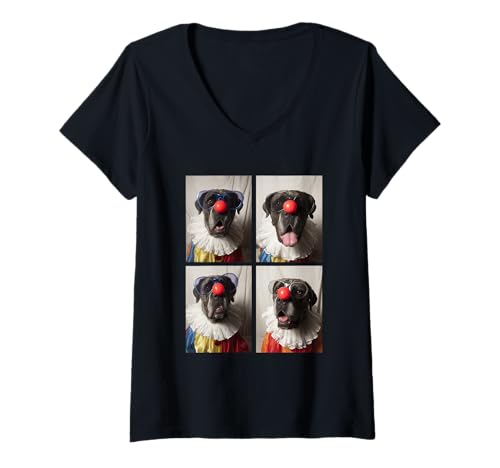 Damen Cane Corso mit Sonnenbrille Clown Tiere Halloween Hunde T-Shirt mit V-Ausschnitt Damen Cane Corso mit Sonnenbrille Clown Tiere Halloween Hunde T-Shirt mit V-Ausschnitt von Hilarious Halloween Costumes Gifts
