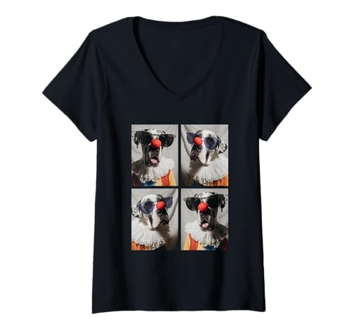 Damen Clown Doggen mit Sonnenbrille Kidcore Halloween Hunde T-Shirt mit V-Ausschnitt Damen Clown Doggen mit Sonnenbrille Kidcore Halloween Hunde T-Shirt mit V-Ausschnitt von Hilarious Halloween Costumes