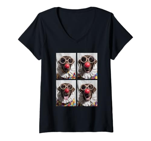 Damen Clown Labrador Retriever mit Sonnenbrille Kidcore Halloween T-Shirt mit V-Ausschnitt Damen Clown Labrador Retriever mit Sonnenbrille Kidcore Halloween T-Shirt mit V-Ausschnitt von Hilarious Halloween Costumes