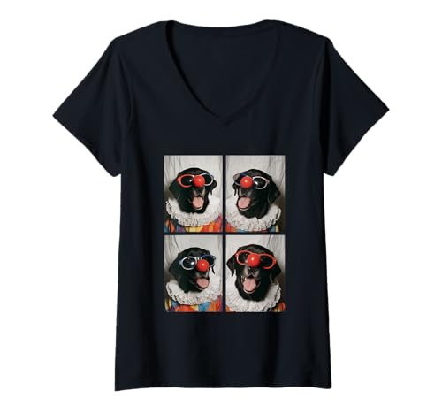 Damen Clown Labrador mit Sonnenbrille Kidcore Halloween Hunde T-Shirt mit V-Ausschnitt Damen Clown Labrador mit Sonnenbrille Kidcore Halloween Hunde T-Shirt mit V-Ausschnitt von Hilarious Halloween Costumes
