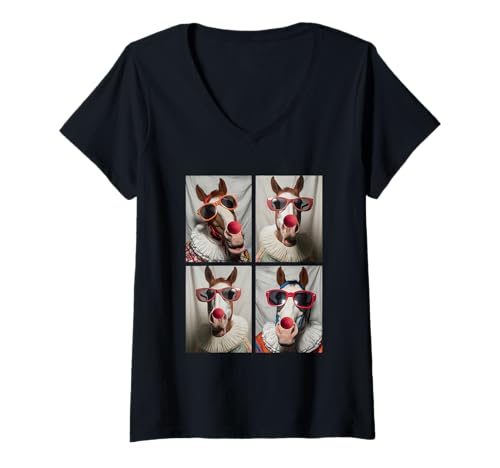 Damen Clown Pferde mit Sonnenbrille Bauernhof Tiere Kidcore Halloween T-Shirt mit V-Ausschnitt Damen Clown Pferde mit Sonnenbrille Bauernhof Tiere Kidcore Halloween T-Shirt mit V-Ausschnitt von Hilarious Halloween Costumes