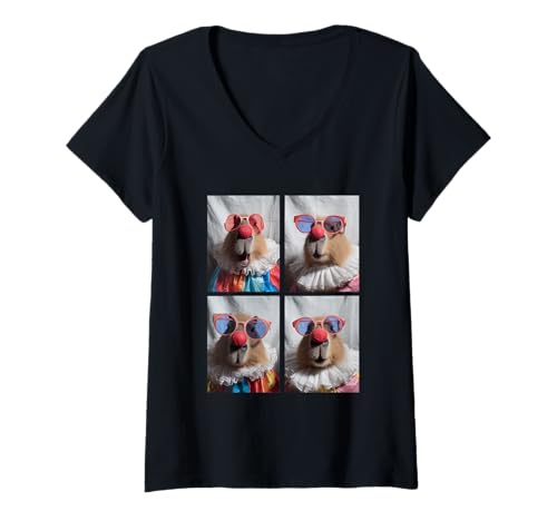 Damen Clowns Capybaras mit Sonnenbrille Kidcore Halloween Tiere T-Shirt mit V-Ausschnitt Damen Clowns Capybaras mit Sonnenbrille Kidcore Halloween Tiere T-Shirt mit V-Ausschnitt von Hilarious Halloween Costumes