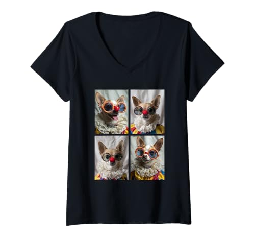 Damen Clowns Chihuahuas mit Sonnenbrille Kidcore Halloween Hunde T-Shirt mit V-Ausschnitt Damen Clowns Chihuahuas mit Sonnenbrille Kidcore Halloween Hunde T-Shirt mit V-Ausschnitt von Hilarious Halloween Costumes
