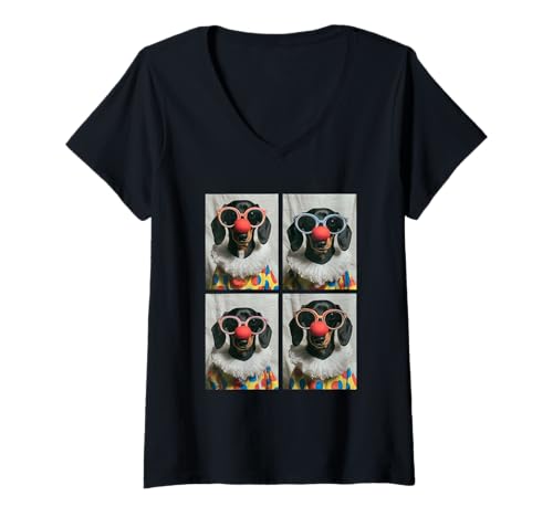 Damen Clowns Dackel mit Sonnenbrille Kidcore Halloween Tiere T-Shirt mit V-Ausschnitt Damen Clowns Dackel mit Sonnenbrille Kidcore Halloween Tiere T-Shirt mit V-Ausschnitt von Hilarious Halloween Costumes