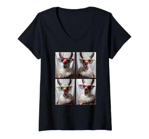 Damen Clowns Lamas mit Sonnenbrille Bauernhoftier Kidcore Halloween T-Shirt mit V-Ausschnitt Damen Clowns Lamas mit Sonnenbrille Bauernhoftier Kidcore Halloween T-Shirt mit V-Ausschnitt von Hilarious Halloween Costumes