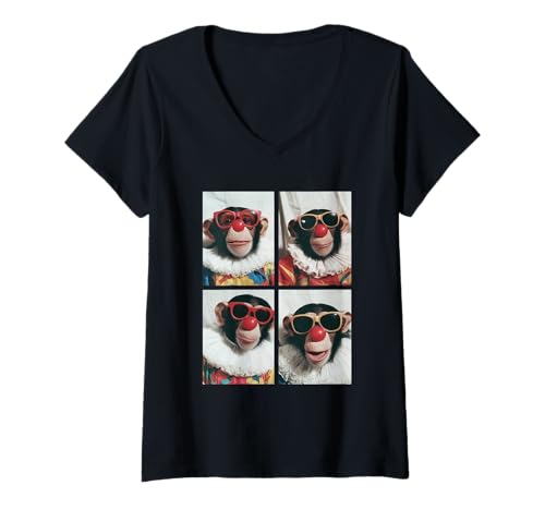 Damen Clowns Schimpansen mit Sonnenbrille Kidcore Halloween Tiere T-Shirt mit V-Ausschnitt Damen Clowns Schimpansen mit Sonnenbrille Kidcore Halloween Tiere T-Shirt mit V-Ausschnitt von Hilarious Halloween Costumes