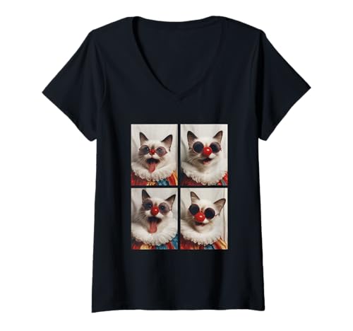 Damen Clowns Siamkatzen mit Sonnenbrille Kidcore Halloween Tier T-Shirt mit V-Ausschnitt Damen Clowns Siamkatzen mit Sonnenbrille Kidcore Halloween Tier T-Shirt mit V-Ausschnitt von Hilarious Halloween Costumes