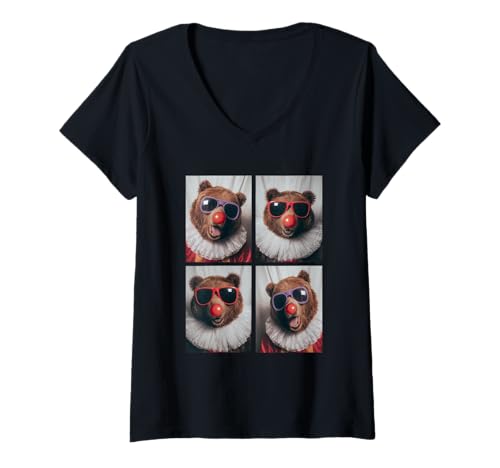 Damen Lustige Bären mit Sonnenbrille Clown Tier Kidcore Halloween T-Shirt mit V-Ausschnitt Damen Lustige Bären mit Sonnenbrille Clown Tier Kidcore Halloween T-Shirt mit V-Ausschnitt von Hilarious Halloween Costumes