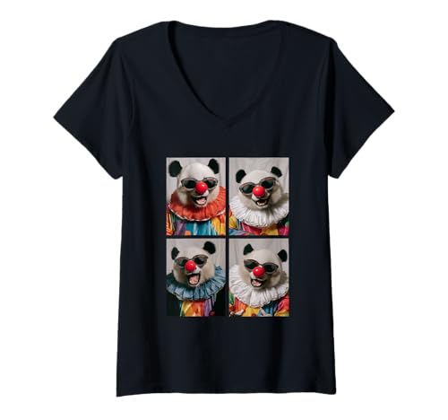 Damen Lustige Pandas mit Sonnenbrille Clown Tiere Kidcore Halloween T-Shirt mit V-Ausschnitt Damen Lustige Pandas mit Sonnenbrille Clown Tiere Kidcore Halloween T-Shirt mit V-Ausschnitt von Hilarious Halloween Costumes