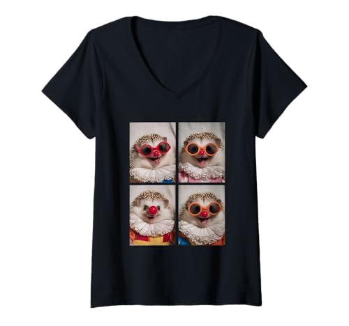 Damen Niedliche Clown-Igel mit Sonnenbrille Kidcore Halloween Hunde T-Shirt mit V-Ausschnitt Damen Niedliche Clown-Igel mit Sonnenbrille Kidcore Halloween Hunde T-Shirt mit V-Ausschnitt von Hilarious Halloween Costumes