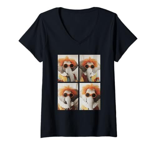Damen Niedliche Clowns Elefanten Lustige Zirkus Tiere Kidcore Halloween T-Shirt mit V-Ausschnitt Damen Niedliche Clowns Elefanten Lustige Zirkus Tiere Kidcore Halloween T-Shirt mit V-Ausschnitt von Hilarious Halloween Costumes