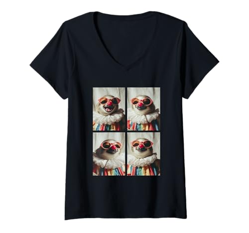 Damen Niedliche Faultiere mit Sonnenbrille Clown Tiere Kidcore Halloween T-Shirt mit V-Ausschnitt Damen Niedliche Faultiere mit Sonnenbrille Clown Tiere Kidcore Halloween T-Shirt mit V-Ausschnitt von Hilarious Halloween Costumes