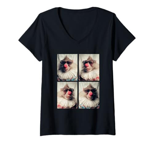 Damen Niedliche Paviane mit Sonnenbrille Clown Tiere Kidcore Halloween T-Shirt mit V-Ausschnitt Damen Niedliche Paviane mit Sonnenbrille Clown Tiere Kidcore Halloween T-Shirt mit V-Ausschnitt von Hilarious Halloween Costumes