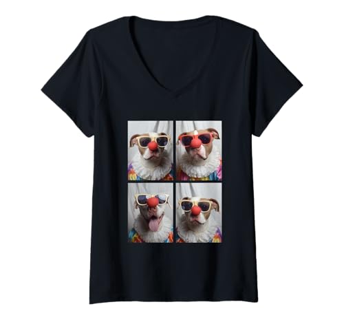 Damen Niedliche Pit Bulls mit Sonnenbrille Clown Dogs Kidcore Halloween T-Shirt mit V-Ausschnitt Damen Niedliche Pit Bulls mit Sonnenbrille Clown Dogs Kidcore Halloween T-Shirt mit V-Ausschnitt von Hilarious Halloween Costumes
