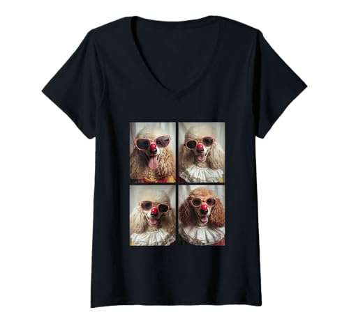 Damen Niedliche Pudel mit Sonnenbrille Clown Hunde Kidcore Halloween T-Shirt mit V-Ausschnitt Damen Niedliche Pudel mit Sonnenbrille Clown Hunde Kidcore Halloween T-Shirt mit V-Ausschnitt von Hilarious Halloween Costumes