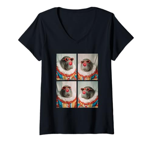 Damen Niedliche Seeküh mit Sonnenbrille Clown Tier Kidcore Halloween T-Shirt mit V-Ausschnitt Damen Niedliche Seeküh mit Sonnenbrille Clown Tier Kidcore Halloween T-Shirt mit V-Ausschnitt von Hilarious Halloween Costumes