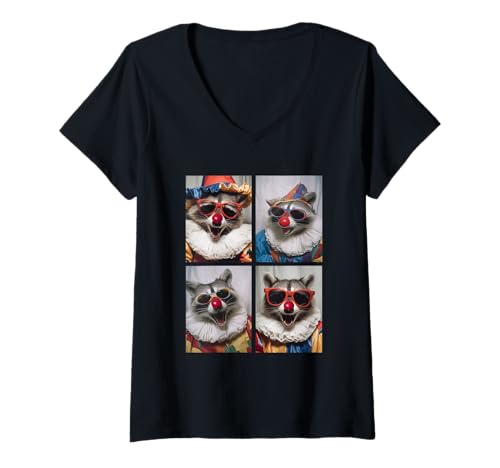 Damen Niedliche Waschbären mit Sonnenbrille Clown Tier Kidcore Halloween T-Shirt mit V-Ausschnitt Damen Niedliche Waschbären mit Sonnenbrille Clown Tier Kidcore Halloween T-Shirt mit V-Ausschnitt von Hilarious Halloween Costumes