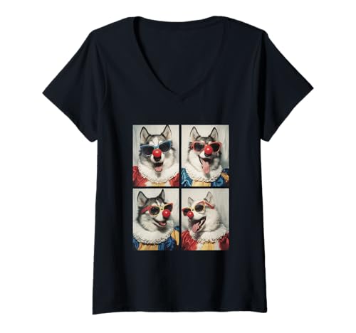 Damen Niedliche Wölfe mit Sonnenbrille Clown Tiere Kidcore Halloween T-Shirt mit V-Ausschnitt Damen Niedliche Wölfe mit Sonnenbrille Clown Tiere Kidcore Halloween T-Shirt mit V-Ausschnitt von Hilarious Halloween Costumes