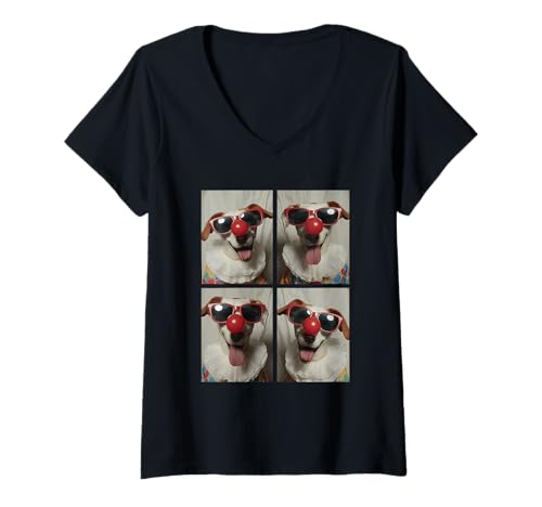 Damen Niedliche Zeiger mit Sonnenbrille Clown Hunde Kidcore Halloween T-Shirt mit V-Ausschnitt Damen Niedliche Zeiger mit Sonnenbrille Clown Hunde Kidcore Halloween T-Shirt mit V-Ausschnitt von Hilarious Halloween Costumes