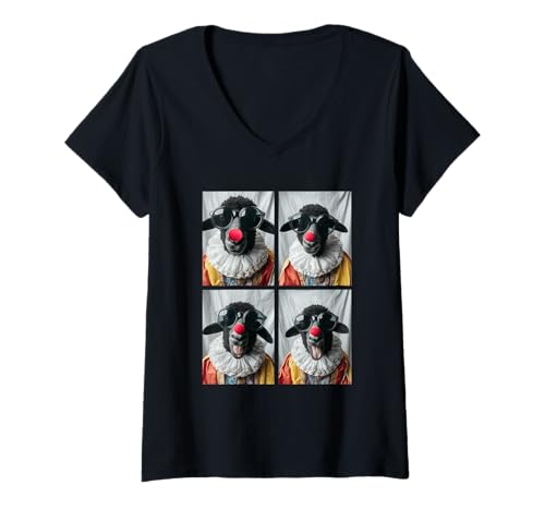 Damen Niedliches Schaf mit Sonnenbrille Clown Tiere Kidcore Halloween T-Shirt mit V-Ausschnitt Damen Niedliches Schaf mit Sonnenbrille Clown Tiere Kidcore Halloween T-Shirt mit V-Ausschnitt von Hilarious Halloween Costumes
