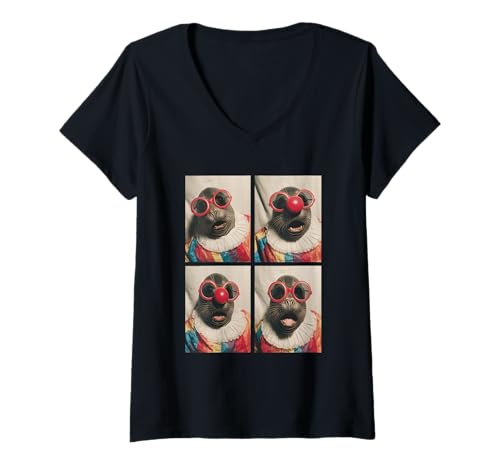 Damen Süße Robben mit Sonnenbrille Clown Tiere Kidcore Halloween T-Shirt mit V-Ausschnitt Damen Süße Robben mit Sonnenbrille Clown Tiere Kidcore Halloween T-Shirt mit V-Ausschnitt von Hilarious Halloween Costumes