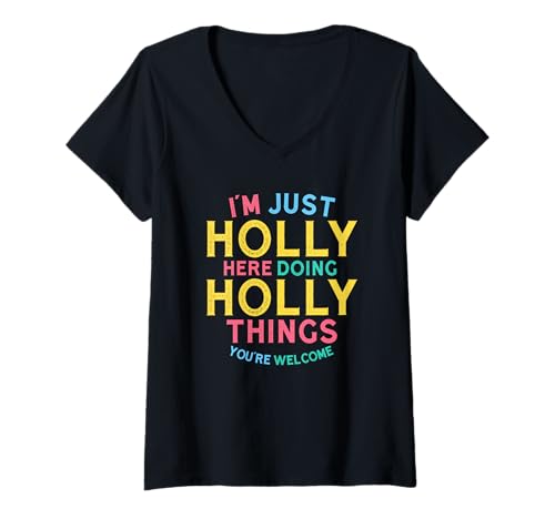 Damen Holly Macht Hier Holly-Dinge Lustiger Holly Name T-Shirt mit V-Ausschnitt Damen Holly Macht Hier Holly-Dinge Lustiger Holly Name T-Shirt mit V-Ausschnitt von Hilarious Holly Girl Name Stuff Corner
