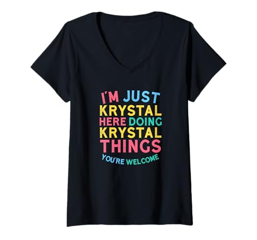 Damen Krystal Macht Hier Krystal-Dinge Lustiger Krystal Name T-Shirt mit V-Ausschnitt Damen Krystal Macht Hier Krystal-Dinge Lustiger Krystal Name T-Shirt mit V-Ausschnitt von Hilarious Krystal Girl Name Stuff Corner