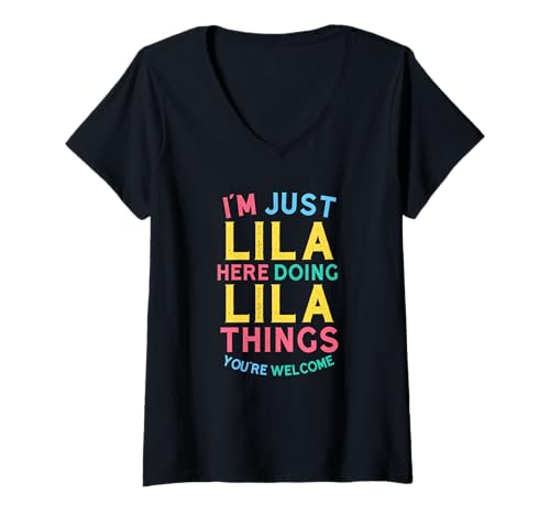 Damen Lila Macht Hier lila Dinge Lustiger Lila-Name T-Shirt mit V-Ausschnitt Damen Lila Macht Hier lila Dinge Lustiger Lila-Name T-Shirt mit V-Ausschnitt von Hilarious Lila Girl Name Stuff Corner