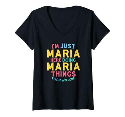 Damen Maria Macht Hier Maria-Dinge Lustiger Maria-Name T-Shirt mit V-Ausschnitt Damen Maria Macht Hier Maria-Dinge Lustiger Maria-Name T-Shirt mit V-Ausschnitt von Hilarious Maria Girl Name Stuff Corner