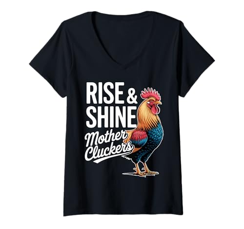 Damen Rise and Shine Mother Cluckers Lustiger Hahn für Damen und Herren T-Shirt mit V-Ausschnitt Damen Rise and Shine Mother Cluckers Lustiger Hahn für Damen und Herren T-Shirt mit V-Ausschnitt von Hilarious Morning Chicken Humor Gifts for Adults