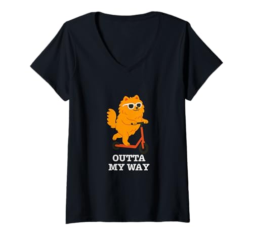 Damen Lustiger Zwergspitz, Outta My Way Cool Dog T-Shirt mit V-Ausschnitt Damen Lustiger Zwergspitz, Outta My Way Cool Dog T-Shirt mit V-Ausschnitt von Hilarious Pomeranian