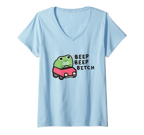 Damen Piepton Piepton Hündin Frosch Lustiges Fahren Meme Niedlicher Frosch im Auto T-Shirt mit V-Ausschnitt Damen Piepton Piepton Hündin Frosch Lustiges Fahren Meme Niedlicher Frosch im Auto T-Shirt mit V-Ausschnitt von Hilarious Road Rage Beep Beep Bitch Frog Womens