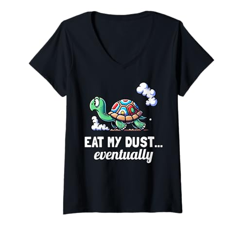Damen Lustiges Schildkröten-Wortspiel Eat My Dust Turtle Lover Grafik T-Shirt mit V-Ausschnitt Damen Lustiges Schildkröten-Wortspiel Eat My Dust Turtle Lover Grafik T-Shirt mit V-Ausschnitt von Hilarious Turtle Apparel