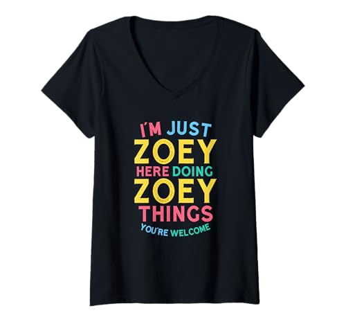 Damen Zoey Here Doing Zoey Things Lustiger Zoey Name T-Shirt mit V-Ausschnitt Damen Zoey Here Doing Zoey Things Lustiger Zoey Name T-Shirt mit V-Ausschnitt von Hilarious Zoey Girl Name Stuff Corner