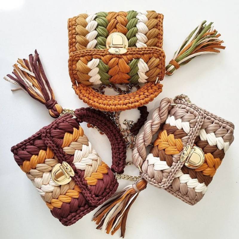 Gehäkelte Schultertasche Gestrickte Multi Color Cotton Designer Tasche von HilenisDesign