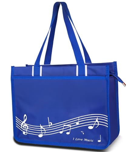 Musik Umhängetasche,Musik Tote Handtasche,Hochwertige Nylon Stoff Wasserdicht Damen Einkaufstasche,Reisetasche mit hohen Note Reißverschluss,Musik Programm Tote Bag (Blue Music Note) von HilerPunk