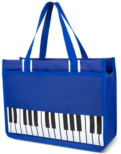 Musik Umhängetasche,Musik Tote Handtasche,Hochwertige Nylon Stoff Wasserdicht Damen Einkaufstasche,Reisetasche mit hohen Note Reißverschluss,Musik Programm Tote Bag (Blue Piano Key) von HilerPunk