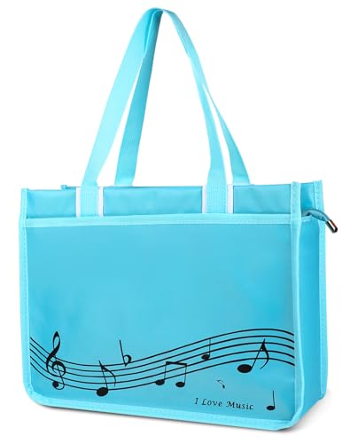 Musik Umhängetasche,Musik Tote Handtasche,Hochwertige Nylon Stoff Wasserdicht Damen Einkaufstasche,Reisetasche mit hohen Note Reißverschluss,Musik Programm Tote Bag (Light Blue Music Note) von HilerPunk