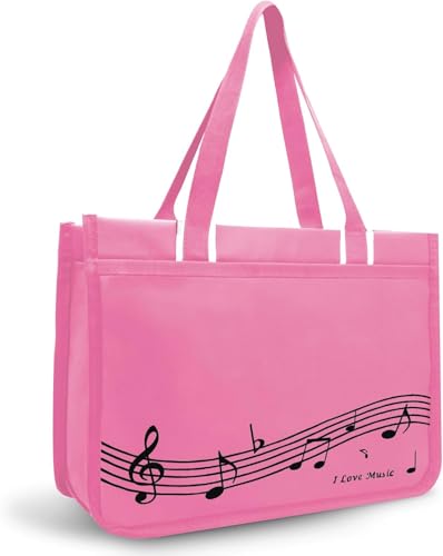 Musik Umhängetasche,Musik Tote Handtasche,Hochwertige Nylon Stoff Wasserdicht Damen Einkaufstasche,Reisetasche mit hohen Note Reißverschluss,Musik Programm Tote Bag (Pink Music Note) von HilerPunk