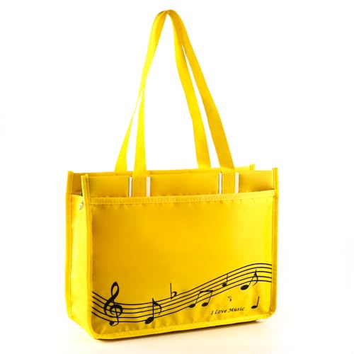 Musik Umhängetasche,Musik Tote Handtasche,Hochwertige Nylon Stoff Wasserdicht Damen Einkaufstasche,Reisetasche mit hohen Note Reißverschluss,Musik Programm Tote Bag (Yellow Music Note) von HilerPunk