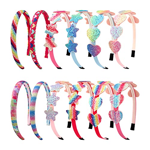 12er Pack Stirnbänder für Mädchen Regenbogen-Stirnbänder Set Glitzer-Herz-Mädchen-Stirnbänder Regenbogen-Mädchen-Stern-Haarbänder Glitzerschleifen-Haarband Glänzender Paillettenbedruckt Kinder Mädchen von Hileyu